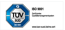 TÜV Süd ISO 9001 Zertifikat TÜV Süd ISO 9001 Zertifikat, Qualitätssicherungssystem, blaue und silberne Farben, achteckige Form