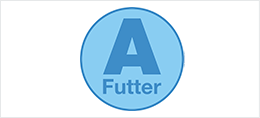 Logo mit 'A' und dem Wort 'Futter' Logo mit dem Buchstaben 'A' in blauer Schrift auf hellem Hintergrund, darunter steht 'Futter'.