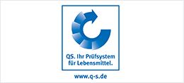 QS-Logo für Lebensmittelsicherheit QS-Logo mit dem Slogan 'Ihr Prüfsystem für Lebensmittel' und der Website www.qs.de
